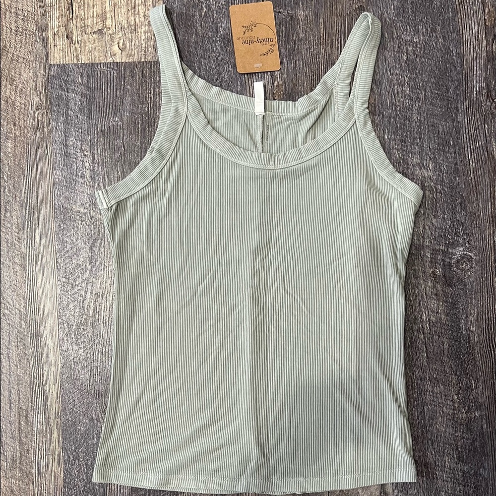 Stretchy sage ribbed knit tank
